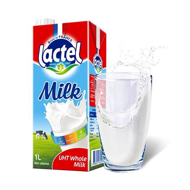 Lactel Whole 3.6% Fat Uht Milk Brick Slim, 1L