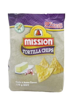 Mission Corn Tortilla Chips Garlic & Butter Flav 170gm