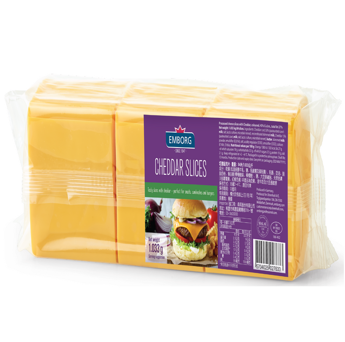 Emborg Cheddar Cheese Sliced Coloured, 1.033Kg