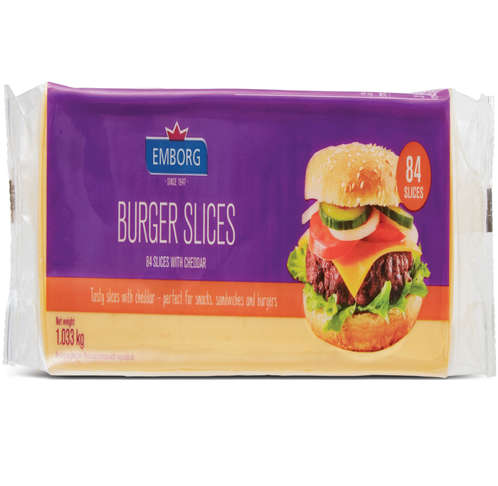 Emborg Burger 84 Slices With Coloured Cheddar 1.033Kg